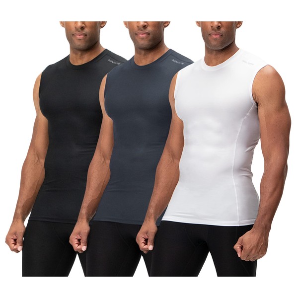 DEVOPS 3 Pack Men's Athletic Compression Mesh Sleeveless Shirts (X-Large,