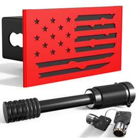 TOEASYTY Heavy Duty Hollow Out American Flag Metal Trailer Hitch Cover for 2-inch Receiver (with 5/8-inch Pin Dia Anti-Theft Hitch Lock, Red&Black)