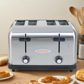 Hakka Toaster 4 Slice, Heavy-Duty Stainless Steel Toasters Commercial Toaster with Extra Wide Slots, Auto Pop-up & Removable Crumb Tray, 1800W/110V
