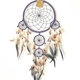 Extra Large Purple Dream Catcher Brown & White Feathers