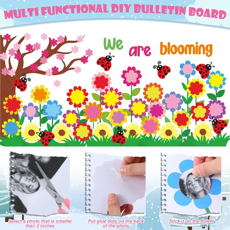 Mooliwe 74 Pcs Spring Flower Bulletin Board Decorations Set We