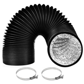 ComPDCVD Black Exhaust Hose 125 mm Length 3 m PVC Flexible Aluminium Pipe Hose Aluminium Flexible Hose with 2 Hose Clips Stainless Steel for Air Conditioning Mobile Air Conditioning Tumble Dryer