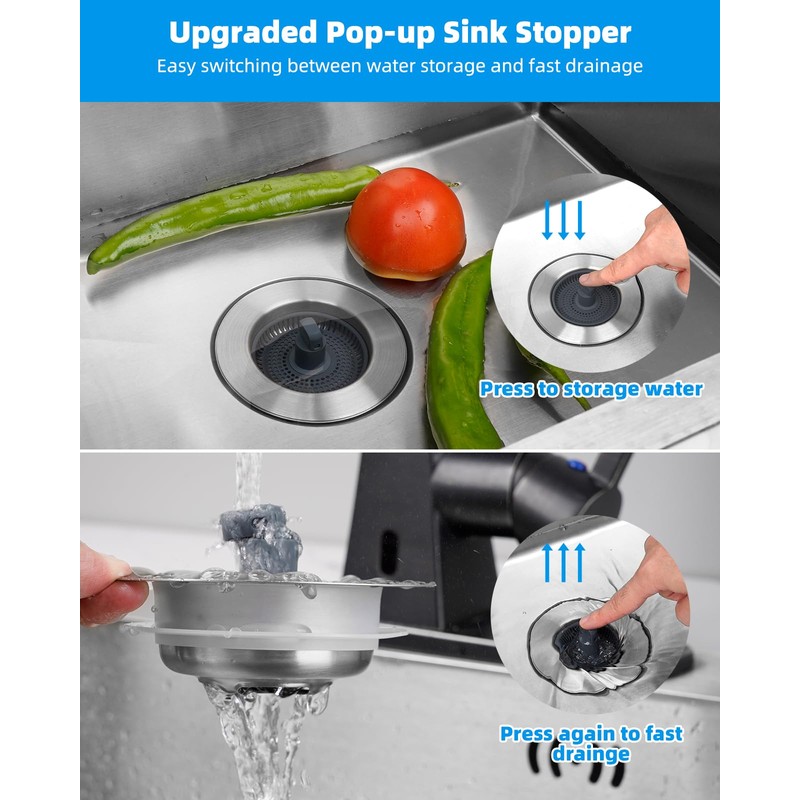 Hibbent Upgraded 3 in 1 Kitchen Sink Drain Strainer and