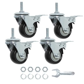 Finnhomy Stem Caster Wheels 2 Inch Heavy Duty Threaded Swivel Casters 1/4" - 20 x 1 with Brake Set of 4 for Wire Shelve Wheel Anti-wear Smooth Casters, Black