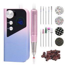 CEATHYRA Electric Nail Drill 40000RPM Nail Drills Kit Cordless E File for Acrylic Nail Gel Polish Removal Machine with 11pcs Drill Bits 2pcs Stickers Rheinstone Nail Art for Home DIY Salon Use, Pink