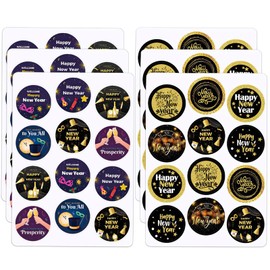 Pack of 144 German Happy New Year Labels Stickers, Round Coloured Stickers, New Year Stickers, New Year's Eve Decoration 2025, Happy New Year Party Decoration for Gift Bags Boxes/Envelope Packaging