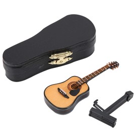 HilBeliFU Wooden Miniature Guitar Display Set, 10cm Tiny Guitar Decor with Stand, Smooth Wooden Guitar Ornament Set with Storage Box, Musical Instrument Craft for Home Decor