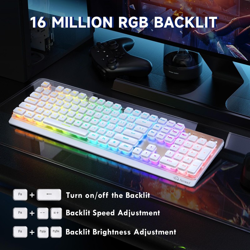 Free wolf M104 Wireless Gaming Keyboard with Numeric Keypad Tri-Mode(2.4Ghz/Wired/Bluetooth)