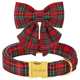Unique style paws Christmas Dog Collar with Bow Tie Scottish Plaid Puppy Collar for Small Medium Large Dogs as Holiday Autumn Winter Gifts-S