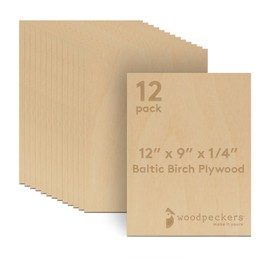 6 mm Baltic Birch Plywood 1/4 x 12 x 9 Inch, Box of 12 B/BB Grade Craft Wood, Stronger Than Basswood Sheets, for Laser, CNC Cutting and Wood Burning, by Woodpeckers