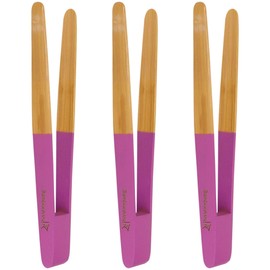 BambooMN Premium 7.9" Reusable Bamboo Kitchen "A" Toast Tongs For Cooking & Holding - Purple - 3 Pieces