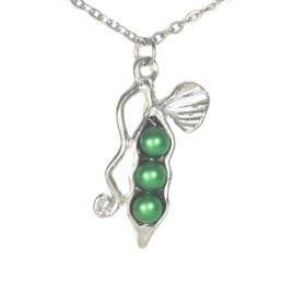 Pea Pod Necklace - 3 Peas in a Pod - Gift Packaged for Mom, Grandmother, Best Friend - Handcrafted Pewter Made in USA (Green Pea 20" Chain)
