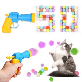 TEAWOO Cat Toy Balls with Launchers Set (1+50), 50 Cat Pom Pom Balls & 1 Cat Toy Ball Launchers (Durable Reinforced Edition), Cat Enrichment Toys, Interactive Cat Toy Balls, Soft & Safe Cat Toys