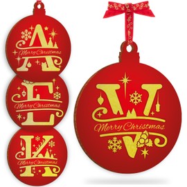 Initial Ornament for Christmas Tree Decorations - 12x10cm - Xmas Wooden Hanging Green Baubles, Christma Family Tree Gifts C3 (Initial #V)