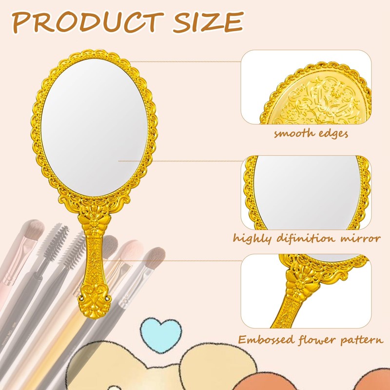 24 Pcs Vintage Handheld Mirrors for Makeup, Gold Embossed Floral