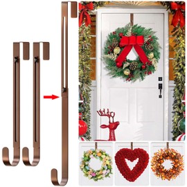 ZYSUN 2-Pack Adjustable Wreath Hangers for Front Door Decor, 12.5-20" Heavy Duty Metal Over The Door Hooks (22 lbs) for Easter & Welcome Signs, Ultra-Thin Scratch-Free Holder for Tall & Storm Doors