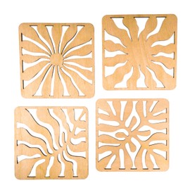 CHIC&CHARM Coasters Wooden Abstract Wooden Coasters for Glasses in Abstract Boho Design - Pack of 8 Decorative Coasters Wood Glass Decoration