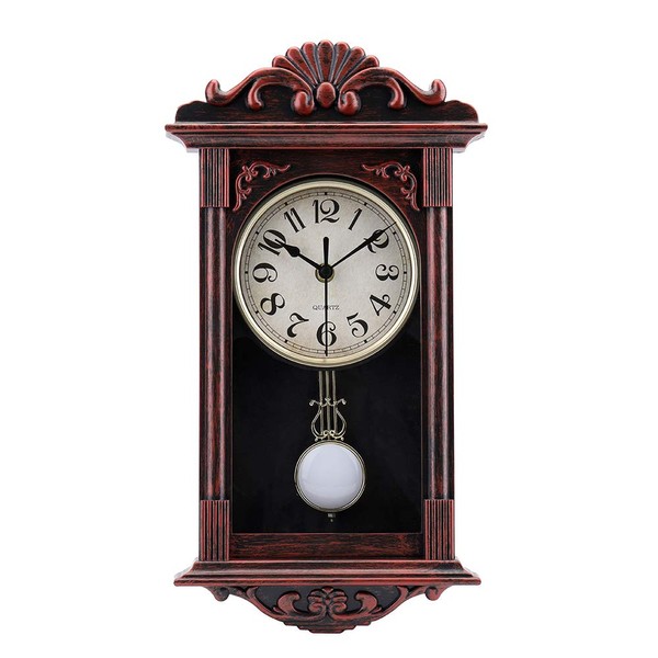 Reloj de Pared con péndulo, de Cuarzo, Retro, Decorativo, Funciona con Pilas, para Sala de Estar, Oficina, decoración del hogar (41cm, Bronce)
