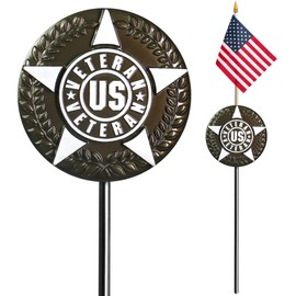 Anley American Veteran Grave Marker with US National Stick Flag 34 Inch Tall - Cemetery Memorial Graveside Plaque Flag Holder Gravemarkers for All American Military Veterans