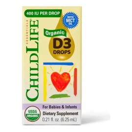 Childlife Vitamina D3 Líquida Sin Sabor Orgánica 400UI 6.25ml Bebés