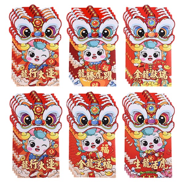 2024 Year of the Dragon Hong Bao, 24 Pieces Lunar New Year of the Dragon Red Envelopes 6 Styles Lucky Money Envelopes Cartoon Lucky Money Envelopes