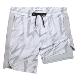 maamgic Boys Athletic Shorts with Liner Teens Youth 2 in 1 Active Running Sports Soccer Shorts with Zipper Pockets Grey Flash 10/12