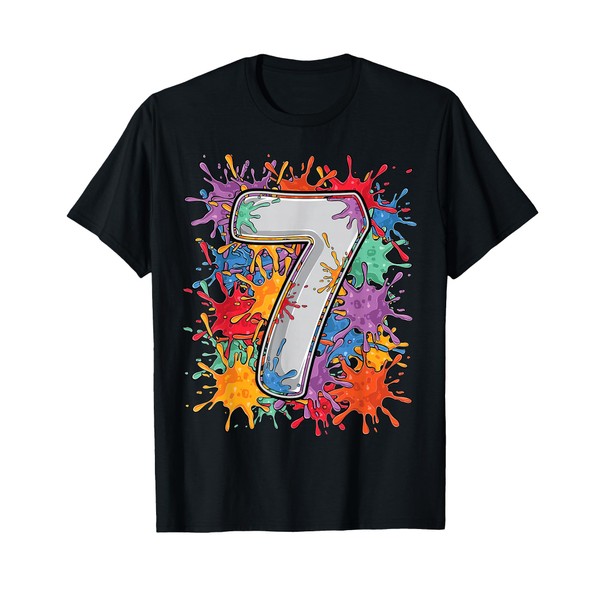 7 year old Colorful splashes 7th birthday Paint Splash T-Shirt
