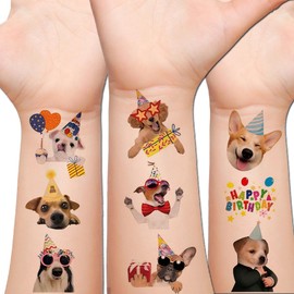 Hohamn Dog Party Tattoos for Kids, 10 Sheets Cute Funny Dog Party Temporary Tattoos for Kids Girls Boys Birthday Party Supplies Gifts Decoration