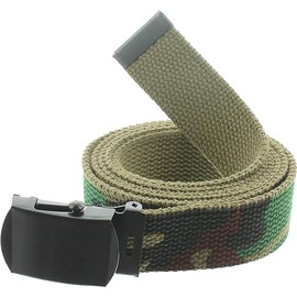 ARMYU Military Web Belt Reversible Cotton Canvas Army Camo & Solid Belts with Black Buckle 54" (Woodland Camouflage)