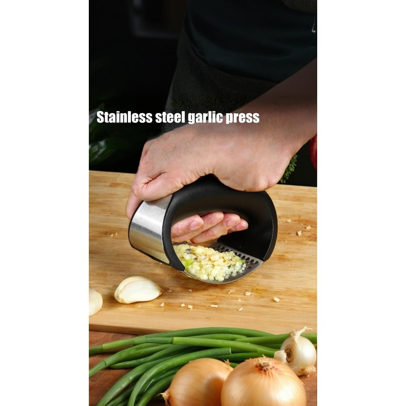 Pro-Grade Stainless Steel Garlic Chopper & Crusher Squeezer - Compact