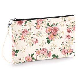 Floral Make Up Pouch - Cute Makeup Bags MakeUp Bag Pink Flowers Gift Pencil Case Pouch (Floral)