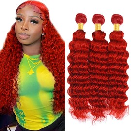 24 26 28 Inch Red Human Hair Bundles Braight Red Deep Wave Bundles Unprocessed Brazilian Remy Hair 3 Bundles Burgundy Deep Wave Hair Weave