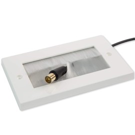 G-PLUG Outlet Wall Plate, Decora Style, Cable Pass Through Insert for Wires, Double Gang Cable Access Strap, Standart UK White Wallplate with White Brushes