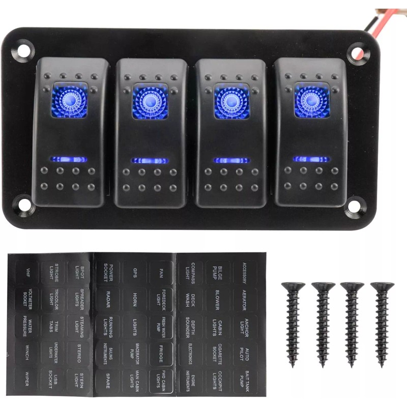 Amarine Made 12V 4 Gang Rocker Switch Panel Toggle Switch