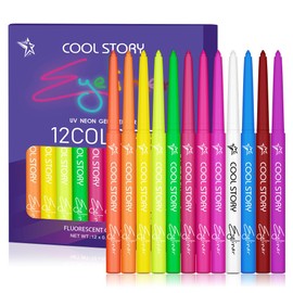 COOL STORY Neon Eyeliner Pencils Set Waterproof Smudge-proof 12 Color Women Makeup Gel Delineador UV Rave Face Body Painting Rainbow Pen Glow in the Dark