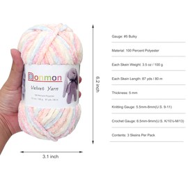 Velvet Chenille Yarn for Crocheting Handcrafts Weaving,3 Skein(Flower)