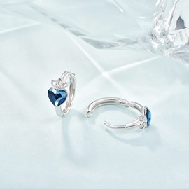 Dreamboat Blue Sapphire Heart Small Hoop Earrings for Women 925 Sterling Silver Blue Crystal Heart Huggie Hoops Earrings Wedding Birthday Jewelry Gifts