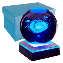 3D Galaxy Crystal Ball Night Light, Upgraded 3.15 Inch Glass Ball Lamp with LED Base, Galaxy Lamp Decor, Birthday Holiday Xmas Gifts for Boys Girls Friends (Galaxy)