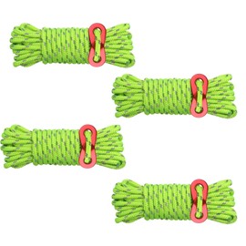 AOPANDA 4mm13ft 4 Meters Outdoor Nylon Reflective Windproof Rope with Aluminum Alloy Buckle for Tent Drawstring. Suitable for Camping, Hiking, Outdoor Sports, (Fluorescent Green-4 Pack)