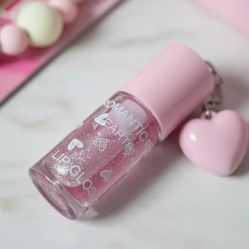 Brillo Labial Gloss Rosa Kawaii Con Llavero Moño Cuentas Ros
