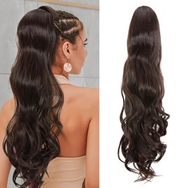 Benehair Ponytail Extensions with Drawstring, 60 cm Long, Wavy Braid Ponytail Hair Extension, Synthetic Ponytail Hairpiece, Ponytail Extension for Women (Natural Medium Brown, 160 g)