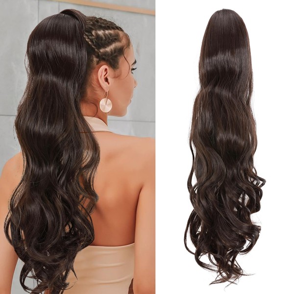 Benehair Ponytail Extensions with Drawstring, 60 cm Long, Wavy Braid