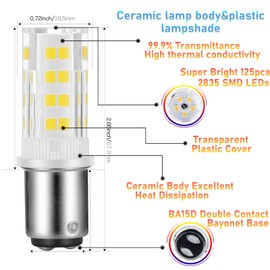 Vacuum Push-in LED Light Bulb AC28GADFZ00 Double Contact Bayonet Base BA15D LED Bulb AC110-130Volt - for Kenmore | Singer 15-66, 99, 201, 221, 222, 401 Sewing Machine Pack of 2 (Warm White)