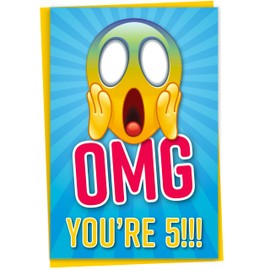 Funny 5th Birthday Card for Son or Daughter, OMG You're 5 Screaming Emoticon, Grandchild Card, Sister Birthday Card, Brother Birthday Card, Card for Boy or Girl