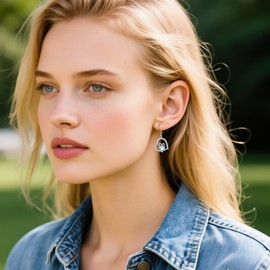 DAYLINLOVE Eulen Ohrringe 925er Sterling Silber Mondstein Herzform Hängend Ohrhänge Eule Schmuckgeschenke für Damen Frauen Mädchen