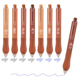 Temiary 8Pcs Cute Retractable Erasable Gel Pens, Blue & Black Ink Pen with Eraser, Easy to Erase, 0.5mm Fine Point Smooth Writing for Planner Note Taking Marking Planner Crossword Puzzles (Coffee)