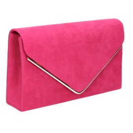Swanky Swans Women's Oscar Envelope Suede Velvet Party Prom Clutch Bag Clutch Pink (Fuschia)