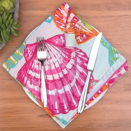 C&F Home Merritt Island Napkin Oversized Reversible Cotton Dinner Cloth Napkin Nautical Coastal Shells Sea Life Tropical Set of 6 Napkin Set of 6 Pink