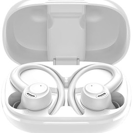 Csasan Bluetooth Kopfhörer Sport, Kopfhörer Kabellos Bluetooth 5.3 mit Ohrhaken, 48Std 3D Stereo In Ear Kopfhörer mit ENC Mic, Dual LED-Anzeige, Touch Control, IP7 Wasserdicht Ohrhörer Elfenbeinweiß