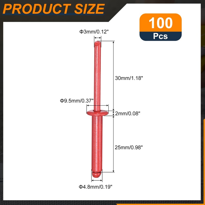 sourcing map 100Pcs 3/16"x1" Round Head Blind Rivets, Zinc-Plated Carbon